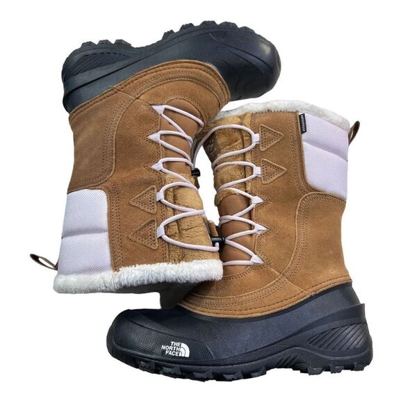 The North Face Girls Faux Fur Leather Shellista Lace IV Snow Boots Brown Size 4 - Picture 2 of 7